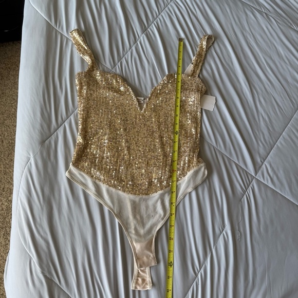 Free People Gold Sequin Bodysuit Tank V Neckline - Picture 6 of 11